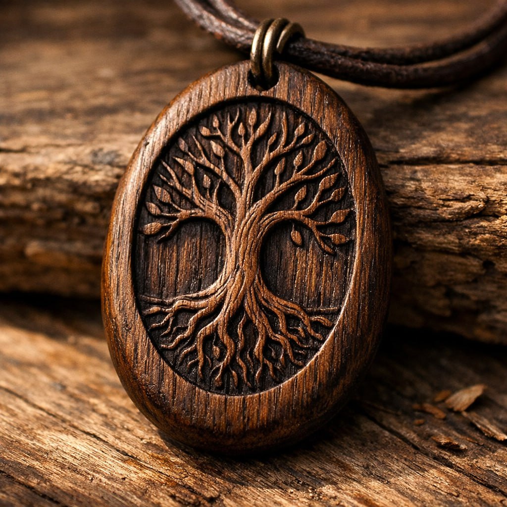 Древо Рода — деревянная подвеска ручной работы, глубокая резьба, тёмное масло