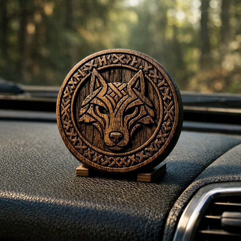 Волк-страж деревянный авто-амулет — оберег бдительности, крепление на зеркало, СИЛА РОДА
