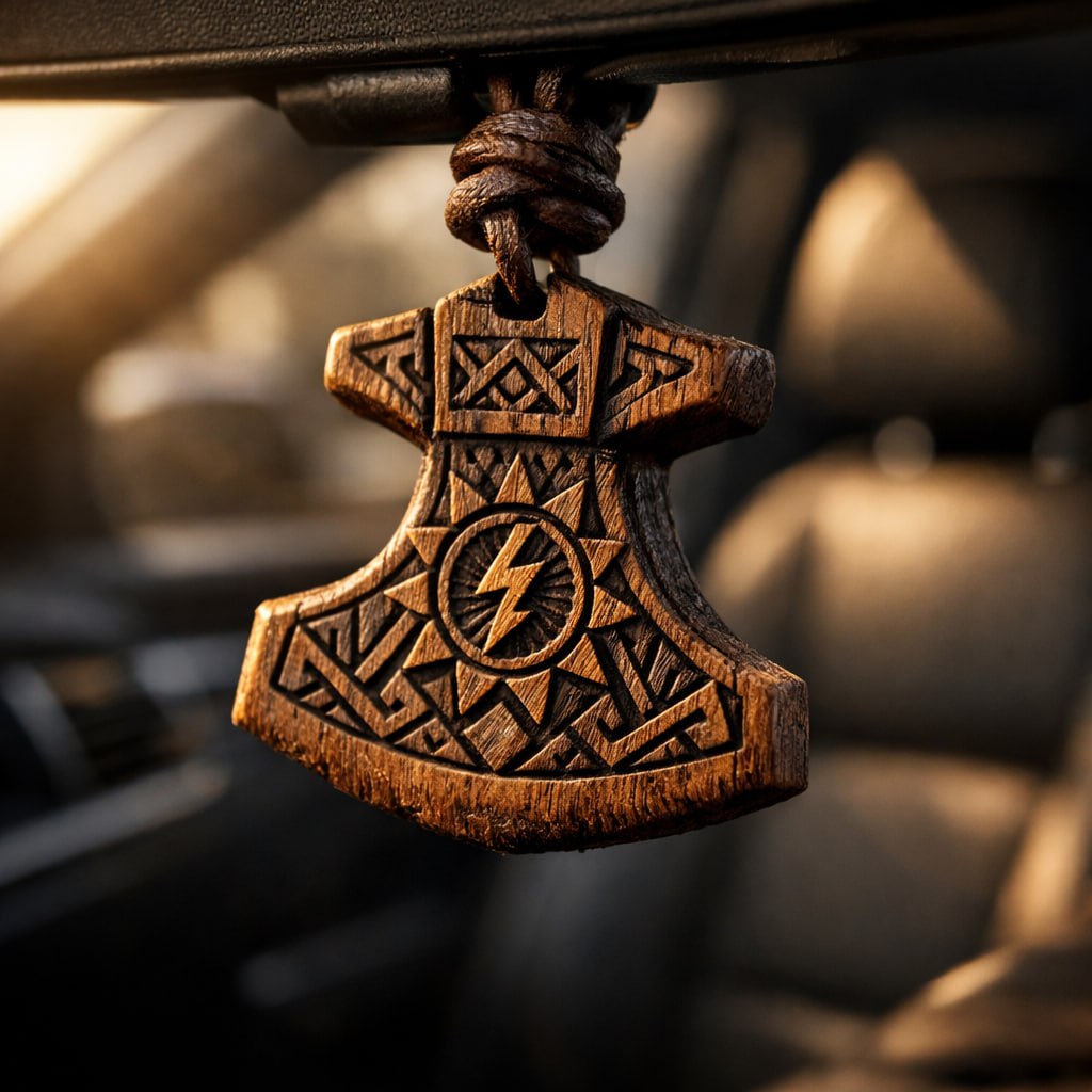 Секира Перуна деревянный авто-амулет — Страж дороги, крепление на зеркало, СИЛА РОДА