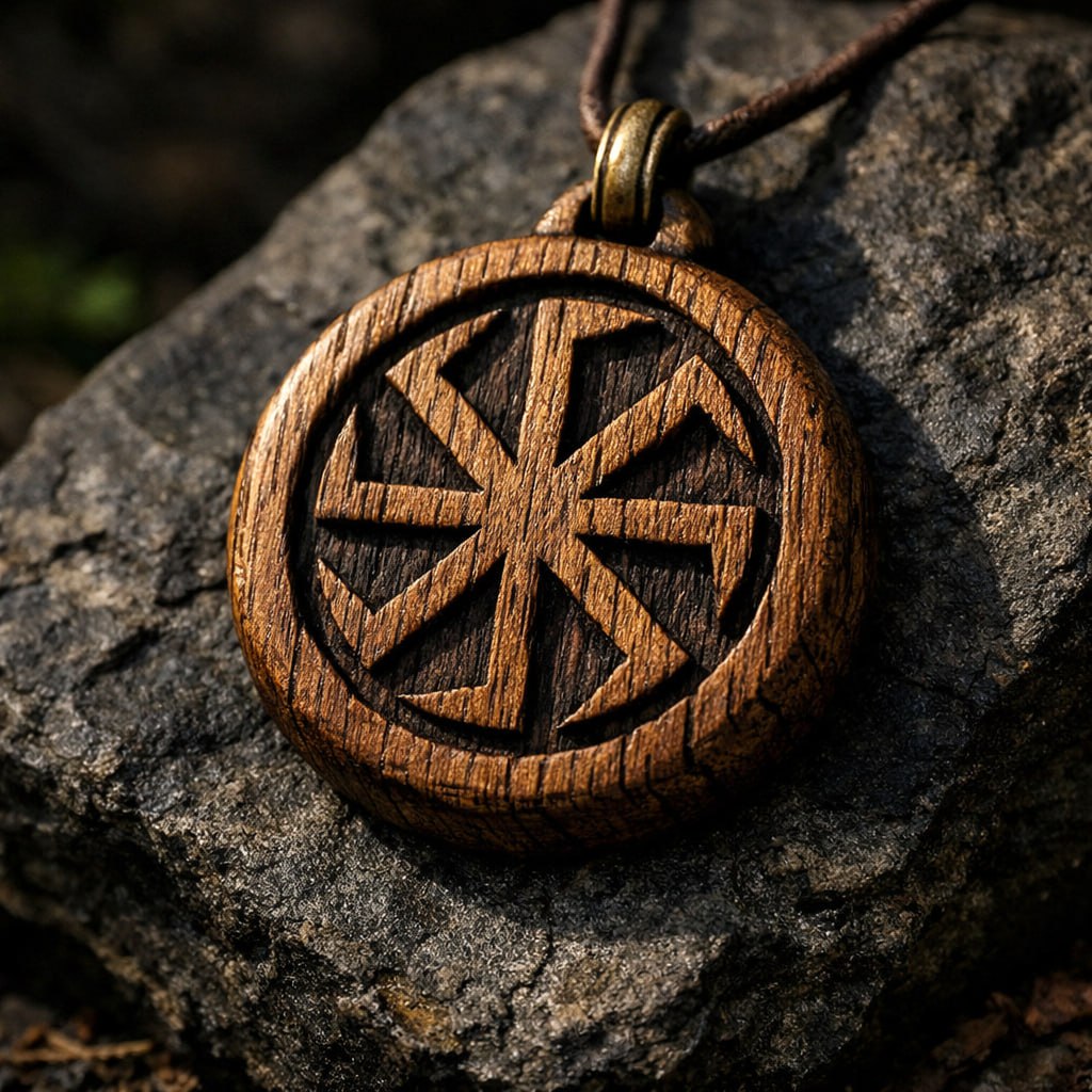 Коловрат деревянная подвеска купить — солярный символ силы, кожаный шнур, СИЛА РОДА